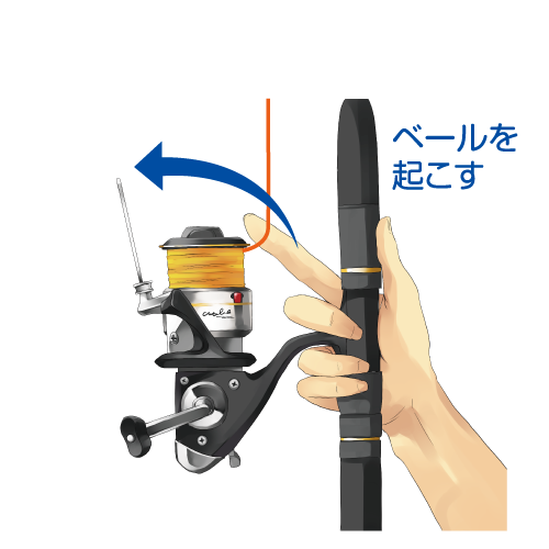 1指で糸を押さえ、ベールを起こす。